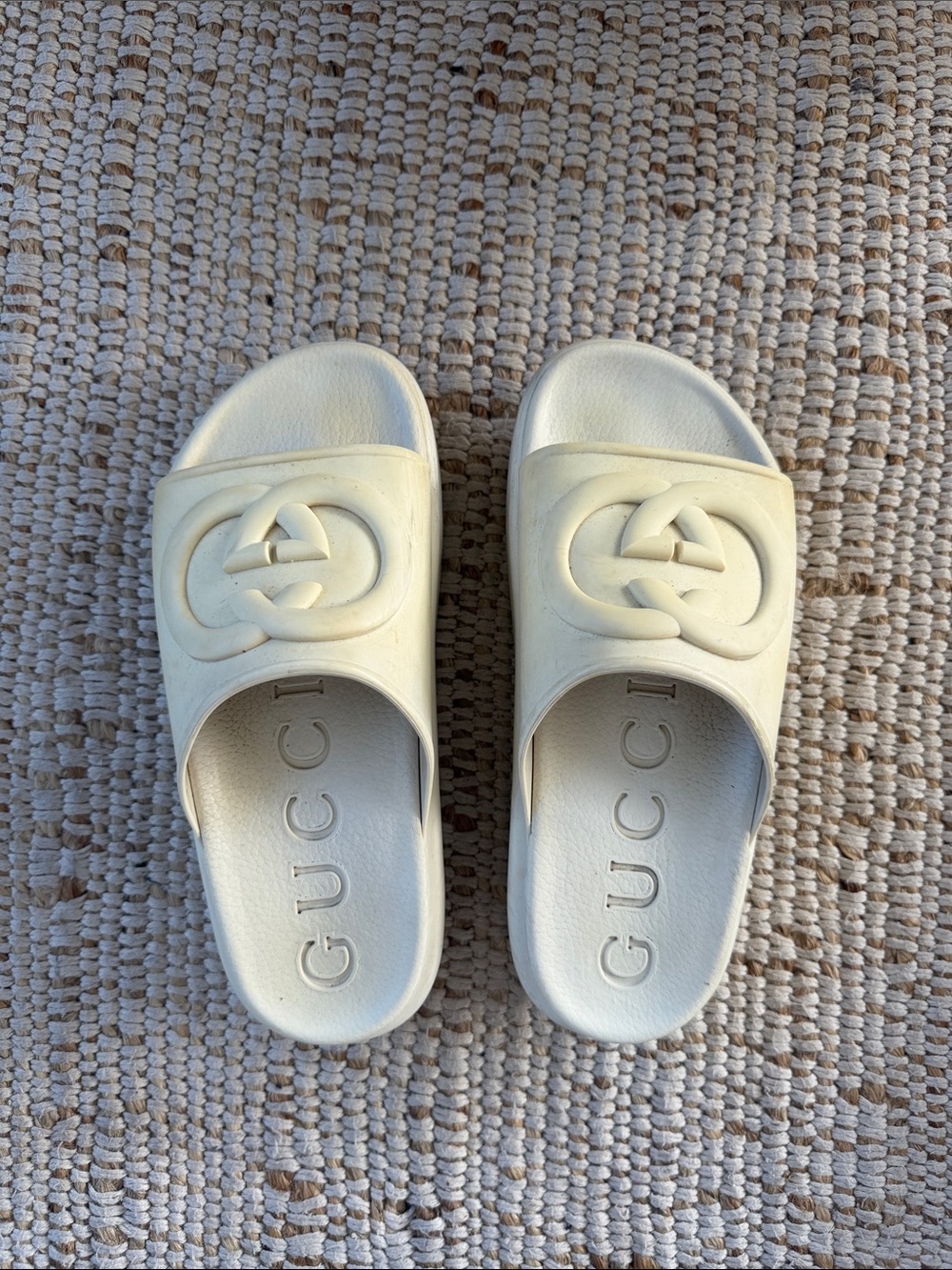 Gucci White Rubber Platform GG Slide Sandals